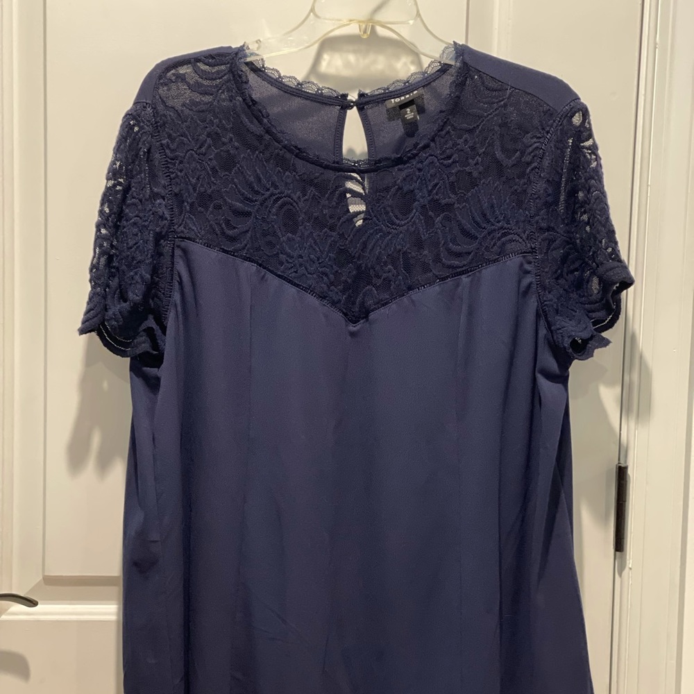 Navy blue blouse with lace shoulders- Torrid